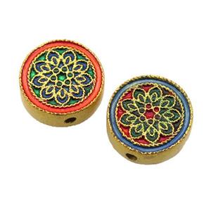 enamel alloy beads, gold plated, approx 14mm