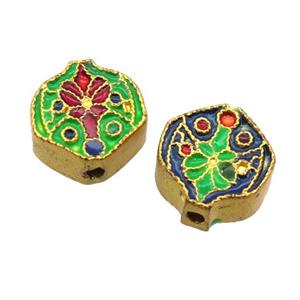 enamel alloy beads, gold plated, approx 11mm