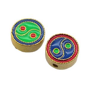 enamel alloy beads, yinyang, gold plated, approx 11mm