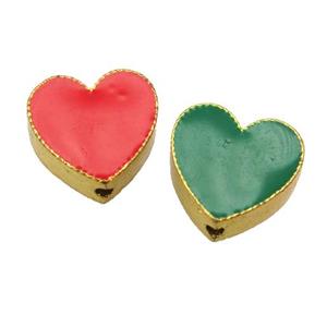 enamel alloy beads, heart, gold plated, approx 14mm