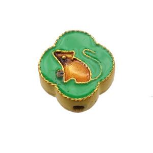 enamel alloy beads, Chinese Zodiac Rat, gold plated, approx 14mm