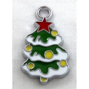 christmas tree pendant, Enamel, alloy, platinum plated, 14x26mm