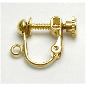 Earring Clip, copper, screw, gold plated, 9mm wide,ball:4mm