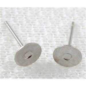 Post Earring with cabochon pad, iron, platinum plated, 4mm dia