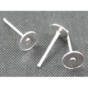 Earring Stud, cabochon-pad, iron, silver plated, 6mm dia