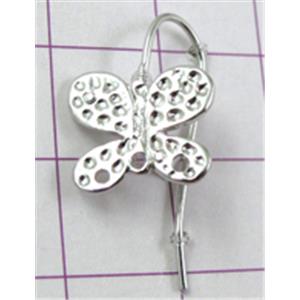baroque style butterfly Hook Earring, copper, platinum plated, 10x17mm, 25mm length