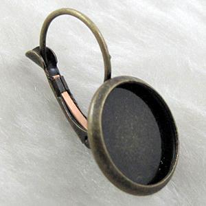round bezel cup and leverback earring, copper, bronze plated, 16mm cap