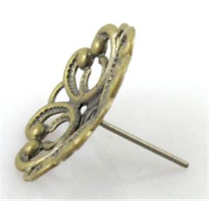 Antique bronze copper Earring Stud, nickel free, 20mm dia, 15mm length