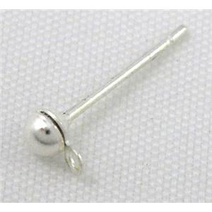 silver plated copper Earring Stud, approx 4mm dia, 18mm length