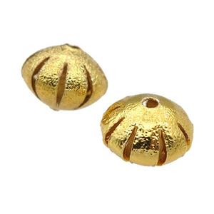 copper pumpkin Corrugated Beads, gold plated, 12mm dia, 7.5mm thick