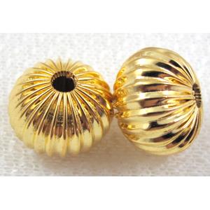 flat-round corrugated Beads, Copper, gold plated, approx 12x16mm