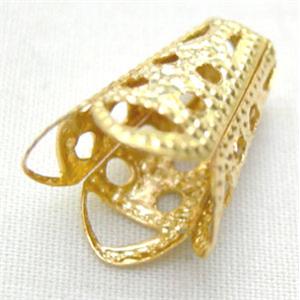 golden jewelry flower BeadCap, iron, 10.5mm diameter, 16mm length