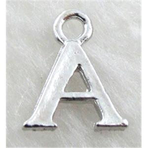 Alphabet pendants, A-letter, alloy, platimun plated, approx 9x13mm, nickel free