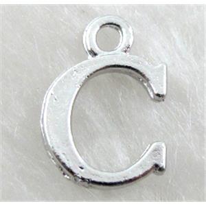 Alphabet pendants, C-letter, alloy, platimun plated, approx 9x13mm, nickel free