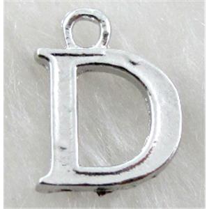 Alphabet pendants, D-letter, alloy, platimun plated, approx 9x13mm, nickel free