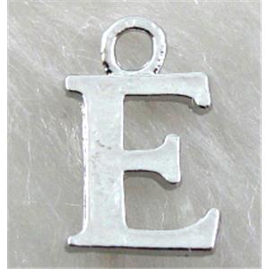 Alphabet pendants, E-letter, alloy, platimun plated, approx 9x13mm, nickel free