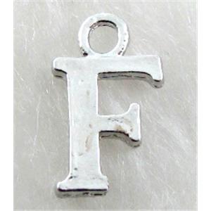 Alphabet pendants, F-letter, alloy, platimun plated, approx 9x13mm, nickel free
