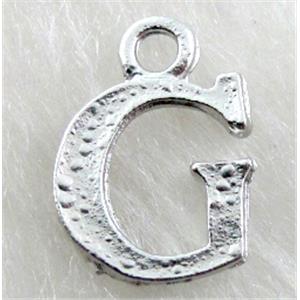 Alphabet pendants, G-letter, alloy, platimun plated, approx 9x13mm, nickel free