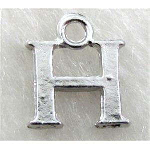 Alphabet pendants, H-letter, alloy, platimun plated, approx 9x13mm, nickel free