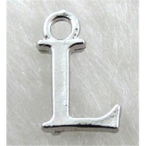 Alphabet pendants, L-letter, alloy, platimun plated, approx 9x13mm, nickel free
