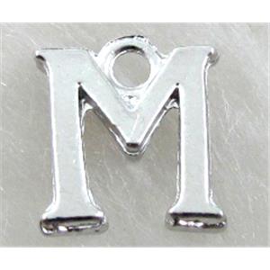 Alphabet pendants, M-letter, alloy, platimun plated, approx 9x13mm, nickel free