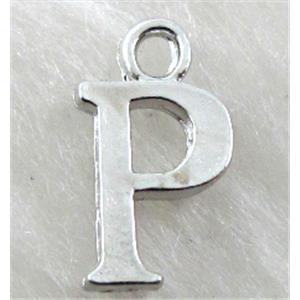 Alphabet pendants, P-letter, alloy, platimun plated, approx 9x13mm, nickel free