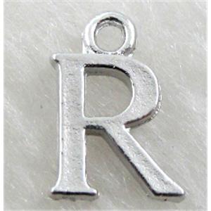 Alphabet pendants, R-letter, alloy, platimun plated, approx 9x13mm, nickel free