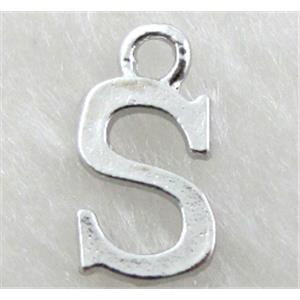 Alphabet pendants, S-letter, alloy, platimun plated, approx 9x13mm, nickel free