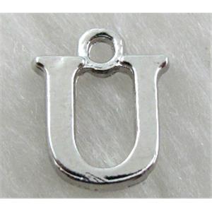 Alphabet pendants, U-letter, alloy, platimun plated, approx 9x13mm, nickel free