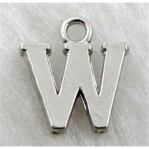 Alphabet pendants, W-letter, alloy, platimun plated, approx 9x13mm, nickel free