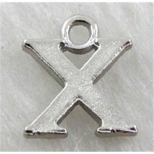Alphabet pendants, X-letter, alloy, platimun plated, approx 9x13mm, nickel free