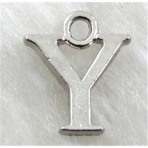 Alphabet pendants, Y-letter, alloy, platimun plated, approx 9x13mm, nickel free