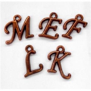 alphabet pendant, mixed letter, antique rose copper, approx 10-14mm