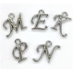 alphabet pendant, mixed letter, platinum plated, approx 10-14mm