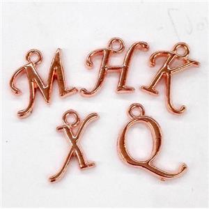 alphabet pendant, mixed letter, rose copper, approx 10-14mm