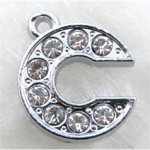 Alphabet pendants, C-letter, rhinestone, 14mm dia