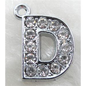 Alphabet pendants, D-letter, rhinestone, 10x14mm