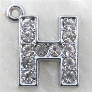 Alphabet pendants, H-letter, rhinestone, 11x14mm