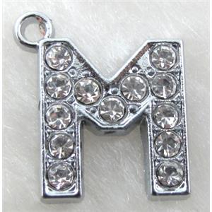 Alphabet pendants, M-letter, rhinestone, 11x14mm