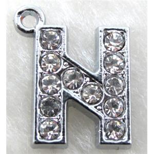 Alphabet pendants, N-letter, rhinestone, 11x14mm