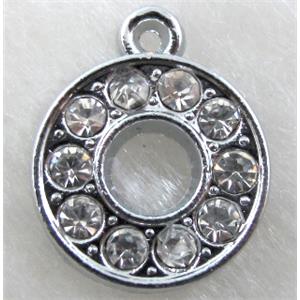 Alphabet bead pendants, O-letter, rhinestone, 14mm dia