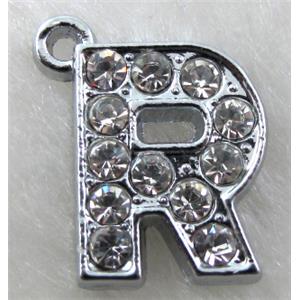 Alphabet pendants, R-letter, rhinestone, 10x14mm