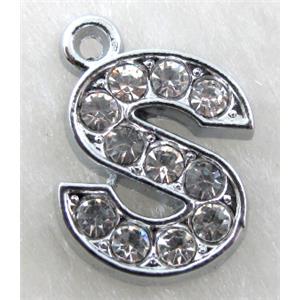 Alphabet pendants, S-letter, rhinestone, 13x14mm
