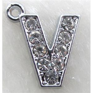 Alphabet pendants, V-letter, rhinestone, 11x14mm