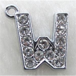 Alphabet pendants, W-letter, rhinestone, 13x14mm