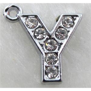 Alphabet pendants, Y-letter, rhinestone, 11x14mm