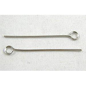 Platinum Plated Copper Eye Pins , Nickel Free, 30mm length, approx 3500 pcs