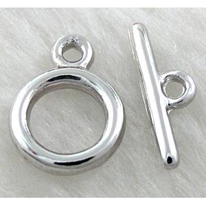 Toggle Clasp, alloy, platinum plated, Lead Free, Nickel Free, 11.8mm dia, stick:16.5mm length, Alloy