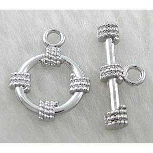 Toggle Clasp, alloy, platinum plated, Lead Free, Nickel Free, 15mm dia, stick:21mm length, Alloy