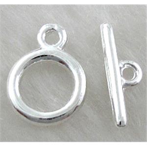 Toggle Clasp, alloy, silver plated, Lead Free, Nickel Free, 11.8mm dia, stick:16.5mm length, Alloy